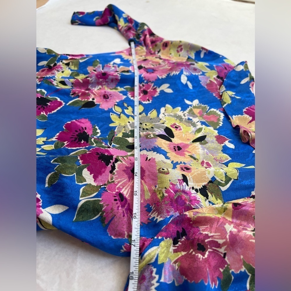 Sezane Asianne Wrap Blue Multicolor Floral Dress 34 US 2 Bohemian Coastal Ruffle - Picture 7 of 9